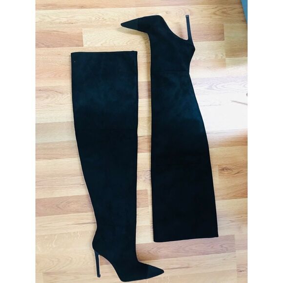 GOOD‎ AMERICAN Black Stiletto Thigh High Slouch Boots Over The Knee Size 6 New - Picture 9 of 16